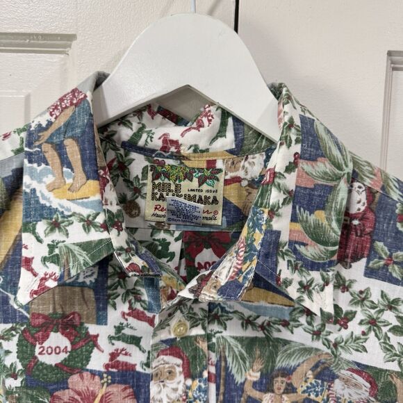 2004 Reyn Spooner Quilt Santa Mele Kalikimaka Popover Hawaiian Christmas Large - Picture 5 of 12